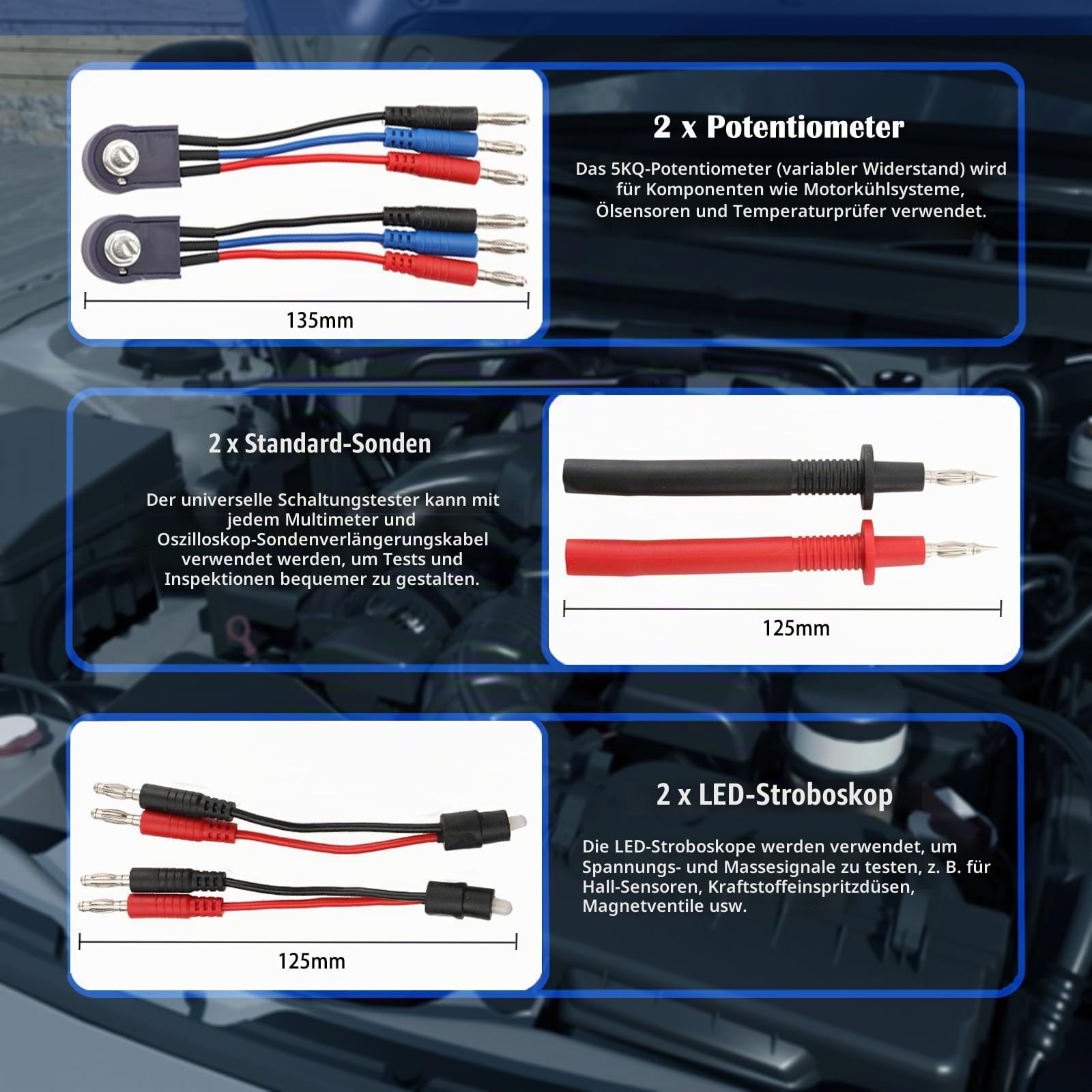 92-tlg Multimeter Messleitungen Set für KFZ Fehlerdiagnose Kabelsatz | Prüfkabel für KFZ Fehlerdiagnose & Elektroniktests Prüfleitungssatz Messspitzen