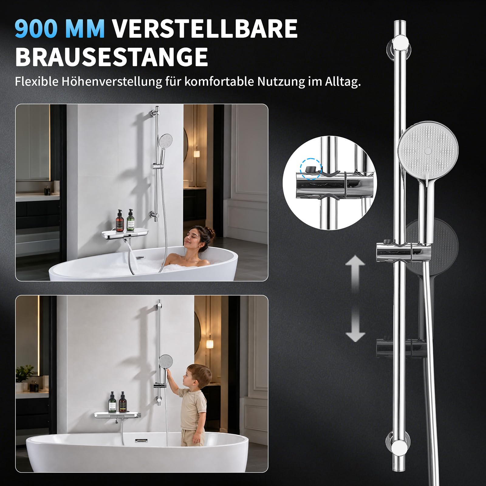 HOMELODY Grifería para bañera con alcachofa de ducha (90 cm), color cromado