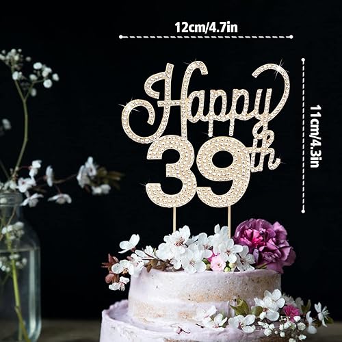 Miniatura 470 de LINGTEER Decoración de pastel de diamantes de imitación dorados para cumpleaños número 15 – Cheers to 15th Birthday Quince años de edad, decoración