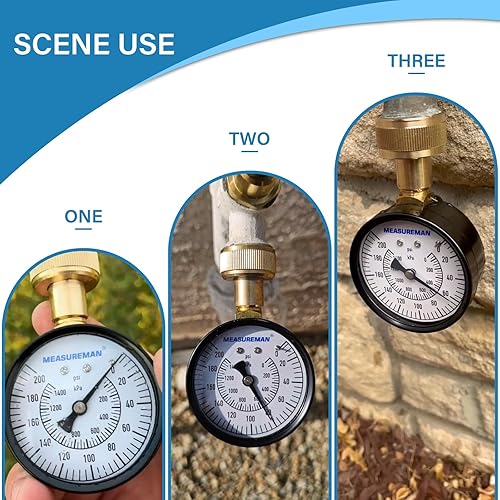 Miniatura 55 de Measureman - Manómetro de presión de agua de 0-200 psi, esfera de 2.5", medidor de presión para boquilla de manguera, probador de presión de agua