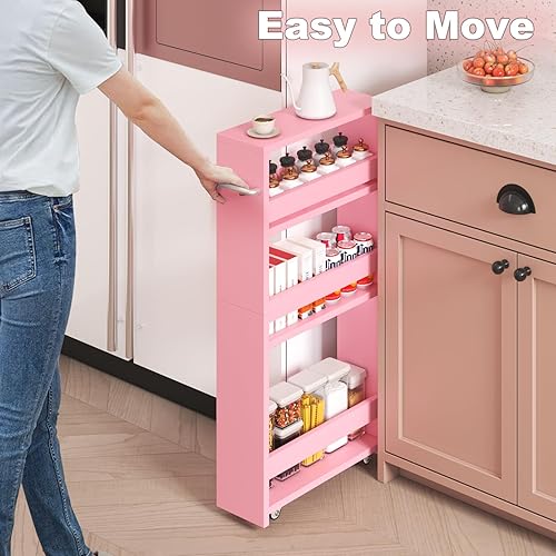 Miniatura 2 de MARTY Carrito de almacenamiento delgado, estantería rodante de 4 niveles con ruedas, carrito de cocina con ruedas, organización de cuarto de