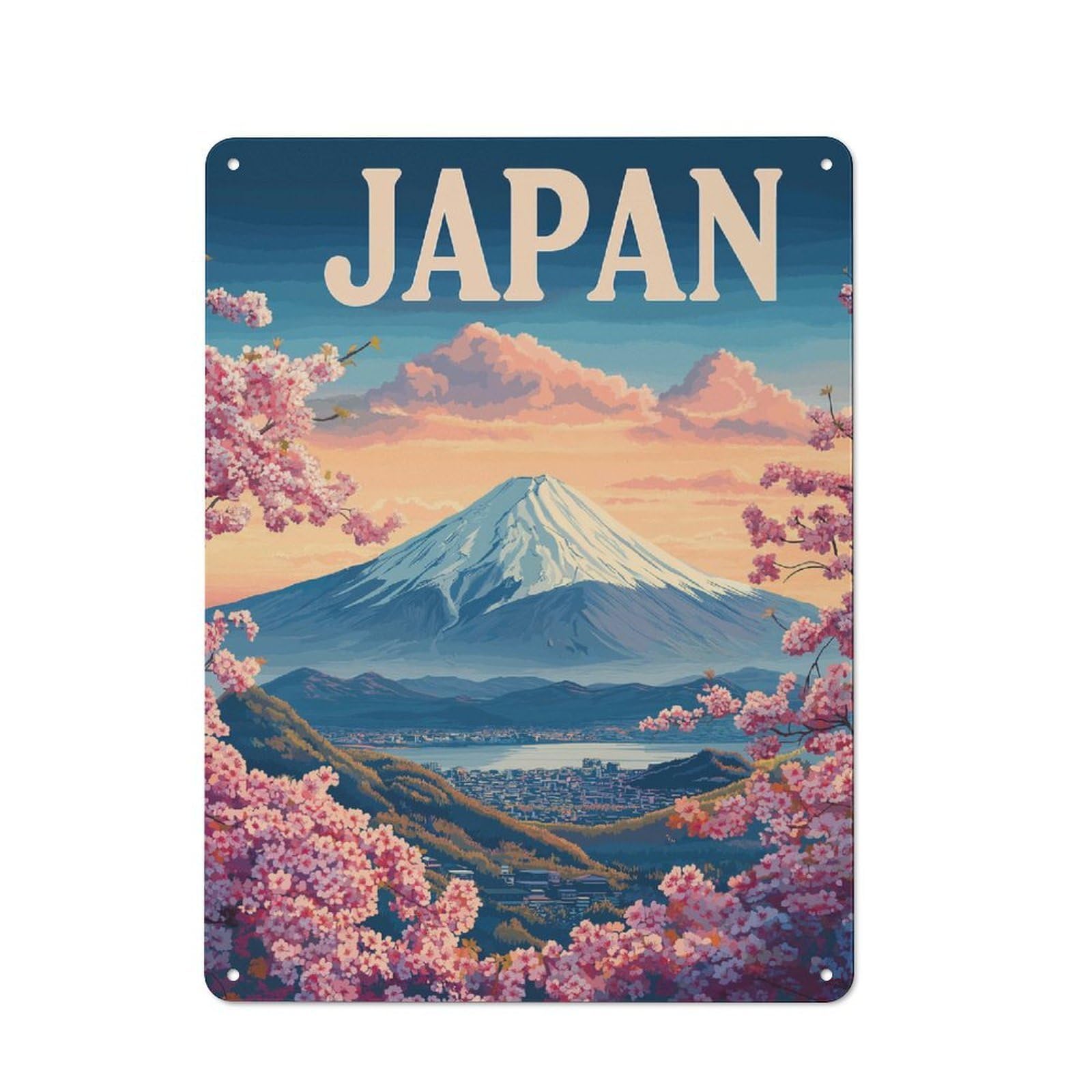 Japan Landscape with Mount Fuji Vintage Metal Sign 40x30cm, Retro Classic Pub Decor for Cafe, Pub, Workshop Or Home Bar