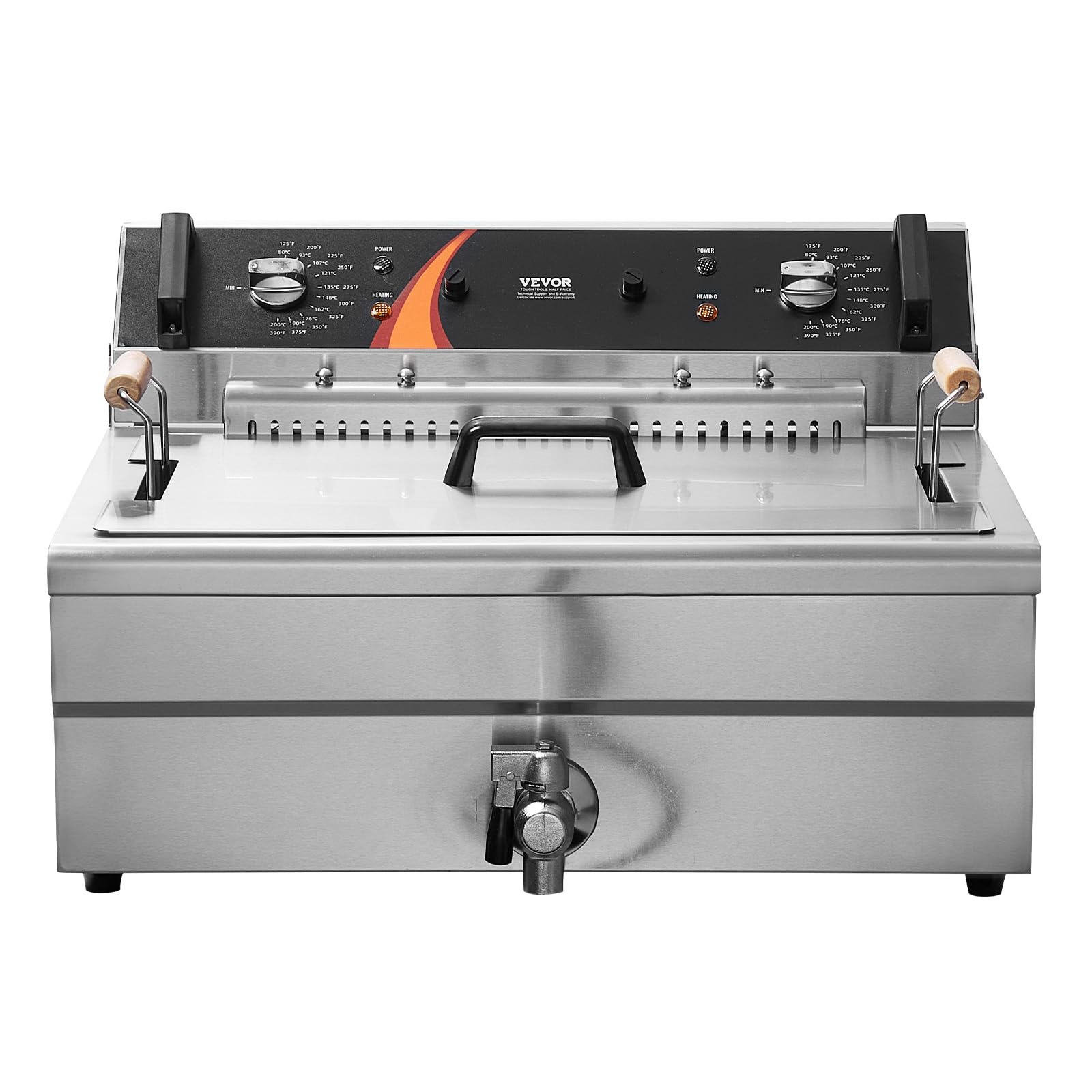 VEVOR Friteuse commerciale 2250 W, friteuses à bain d'huile électrique avec panier, en acier inoxydable, grande capacité 20 L pour cuisine, restaurant, café, température réglable 80-200 °C, argenté