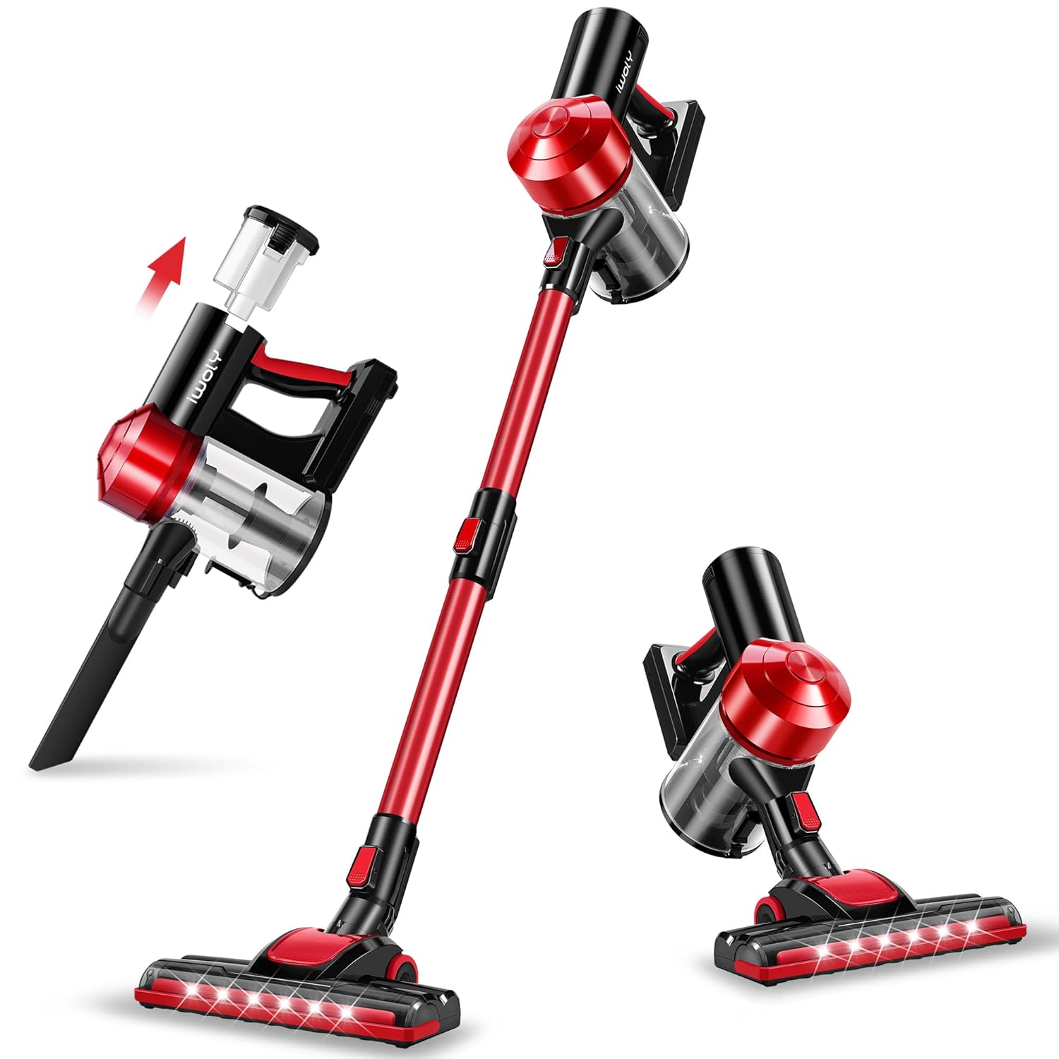 iwoly C150 Cordless Vacuum Cleaner Rechargeable with 2200mAh Detachable Battery 18000Pa Cyclone Vacuum with HEPA Filter Lightweight Portable