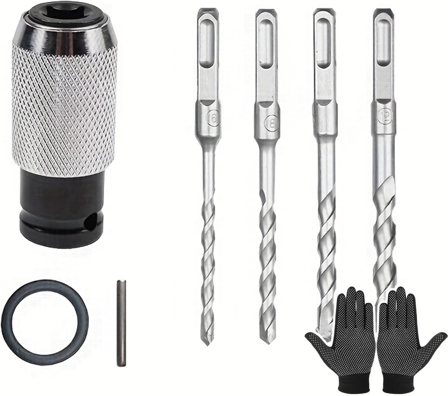 Rotary Hammer Adapter with Impact Drill Bits Set, 2025 New Electric Hammer to Drill Converter, Portable Electric Hammer Converter Wrench Adapter with 4 Impact Drill Bits (Adapter+4×Drills(5 pcs))