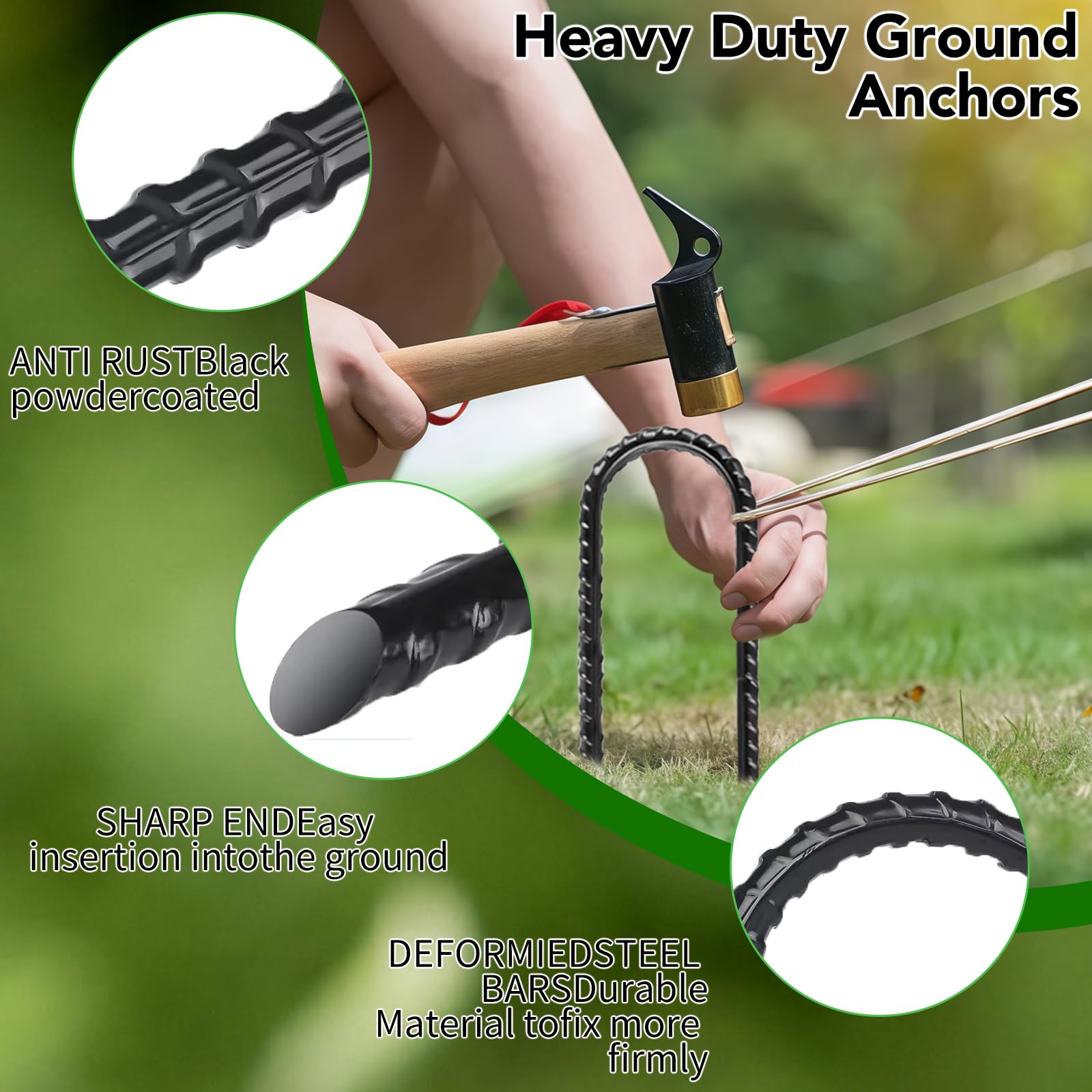 8 Pièces Piquets de Fixation en Acier Galvanisé de 30 CM,Piquets de Tente/Sol en U Résistants,Ancrages au Sol en Acier Massif pour Sécuriser la Clôture,Les Tentes,Le Support de Fleurs,Trampoline - 4