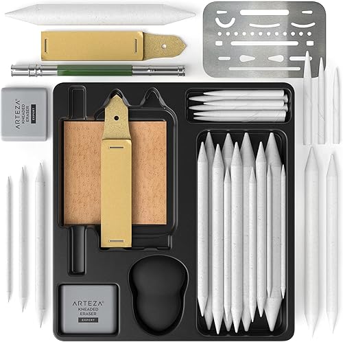 Miniatura 2 de ARTEZA Kit de dibujo para adultos – Juego de bocetos de 35 piezas con tocones de mezcla, tortillones, bloques de lijado, borradores, gamuza,