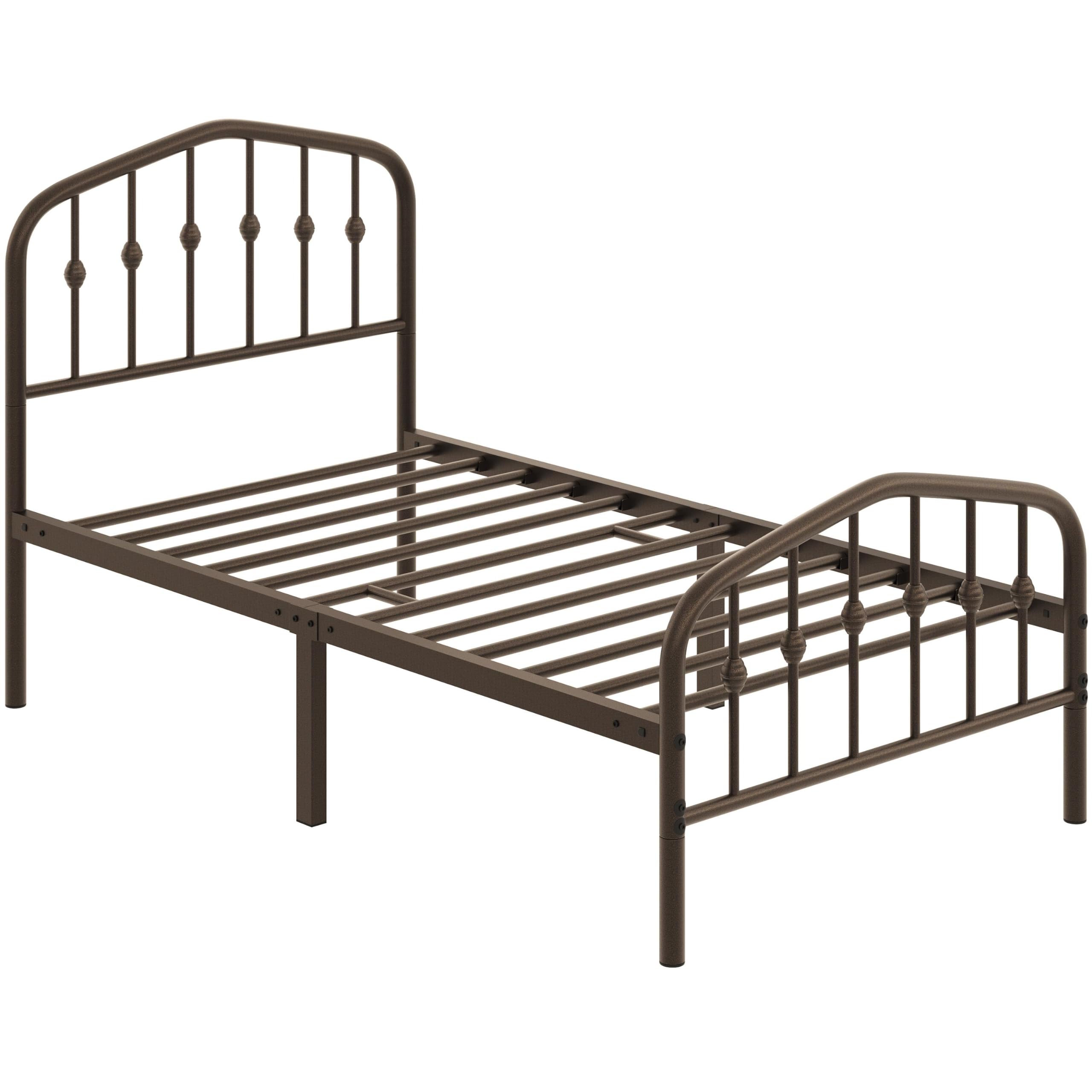Yaheetech 3ft Single Bed Frame Slatted Metal Bed with Crown-inspired Design Headboard/Spacious Under-bed Storage Bronze