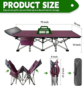 Barbella Folding Camping Cot, 2 Pack Portable Sleeping Cot with Mattress, Foldable Outdoor Bed, Guest Bed with Carry Bag for Home, Office & Outdoor Use