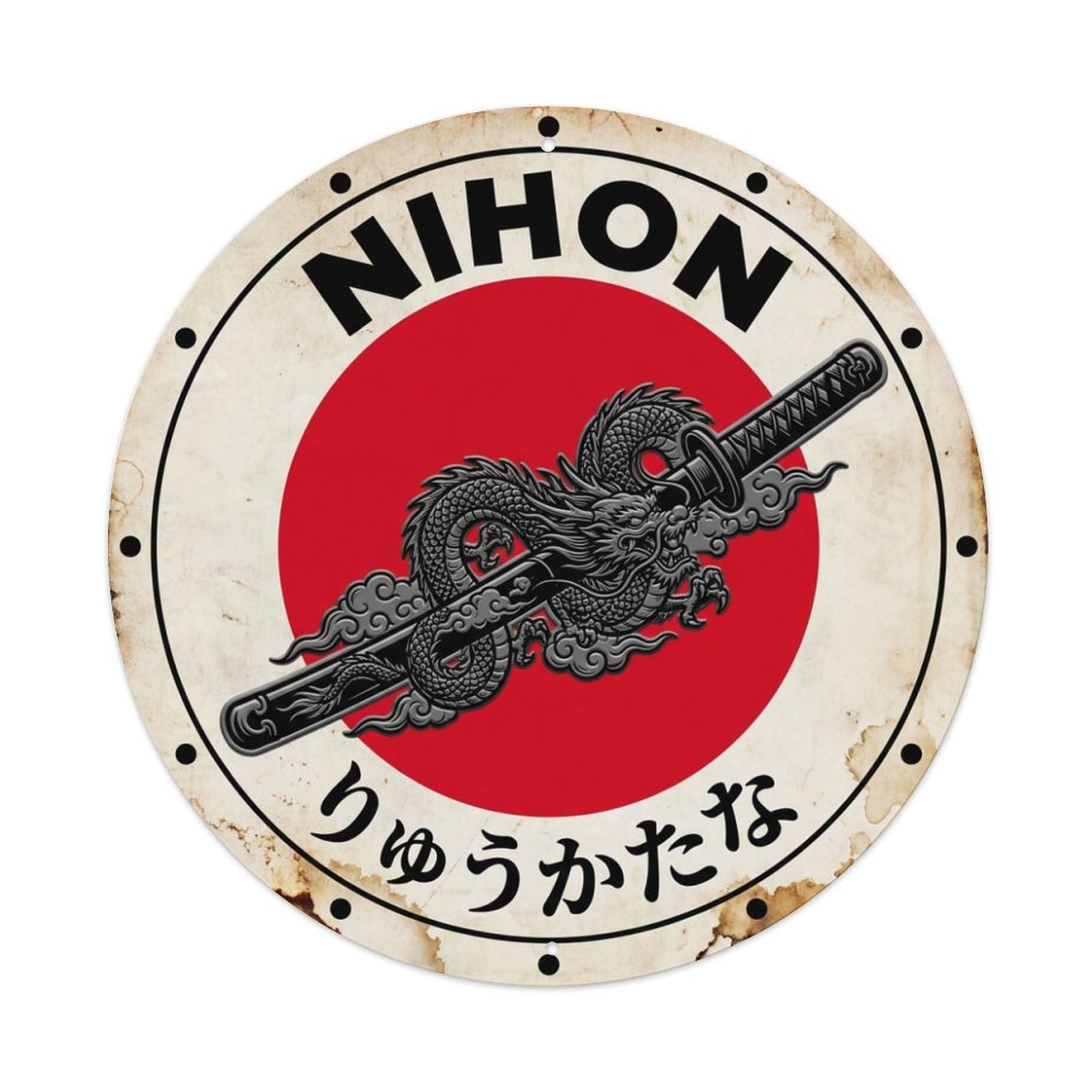 Fqnyr Style Metal Tin Sign Dragon Katana Nihon Mythical Sword Vintage