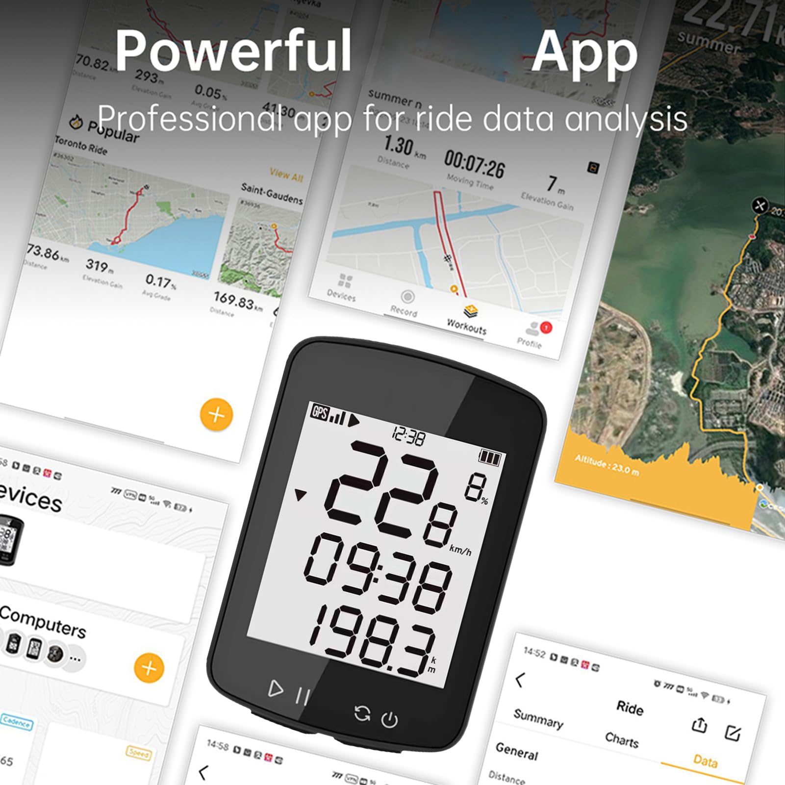 Ciclocomputer GPS wireless BuyWeek, impermeabile IPX7, contachilometri, trasmissione +, display LCD 2,2 pollici con retroilluminazione automatica, ricarica di tipo C