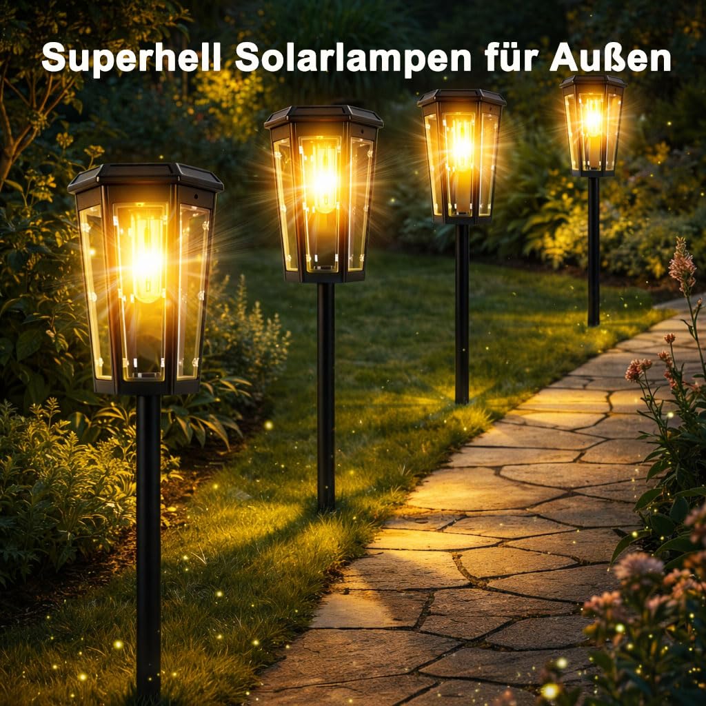 Luci solari per giardino esterno, confezione da 6 moderne luci solari da giardino per esterni, accensione e spegnimento automatico, IP65, impermeabili, luci solari da giardino per sentieri, giardini