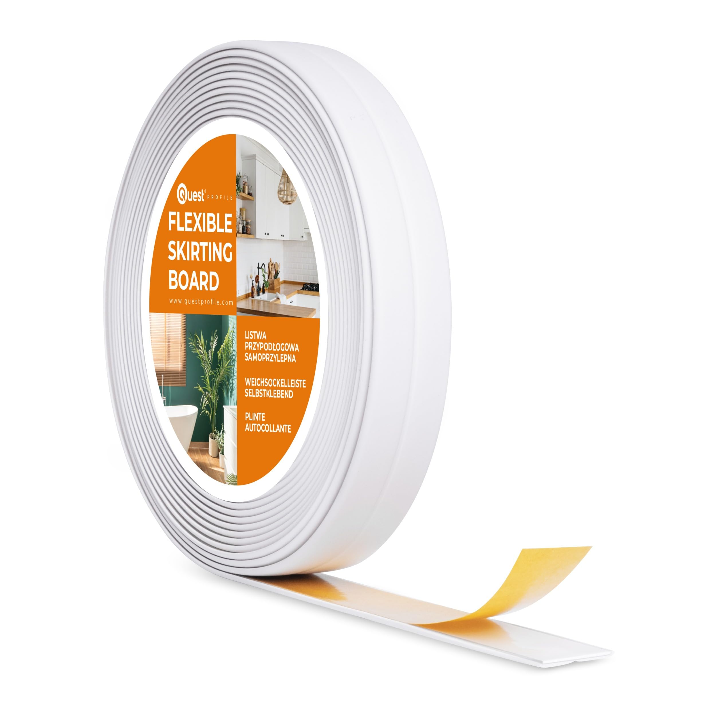 Quest Listwa wykończeniowa na taśmie piankowej PVC 10x10 mm – biały, 5 m | Miękka taśma dekoracyjna elastyczna, maskowanie szczelin i łączeń, do domu i biura, odporna na UV i wilgoć