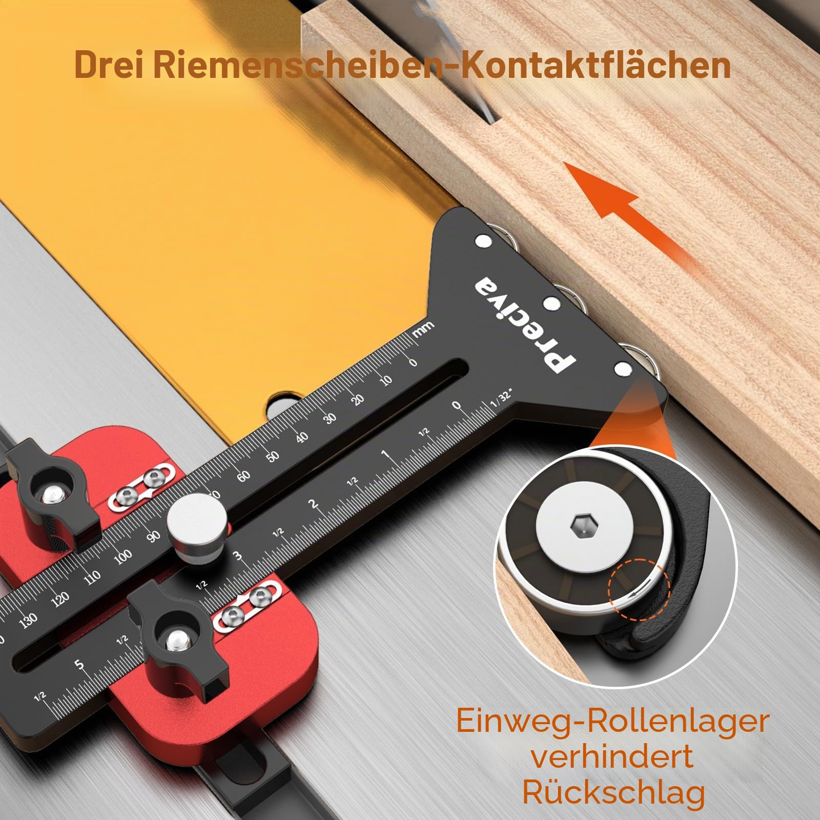 Tischkreissägenführung, Fräsanschlag Sägeanschlag mit 3 Rollen 9,5x19 mm U-Schlitz / 6x9 mm T-Schlitz – für wiederholte schmale Streifenschnitte, Ideal für Holzleisten & Furnier