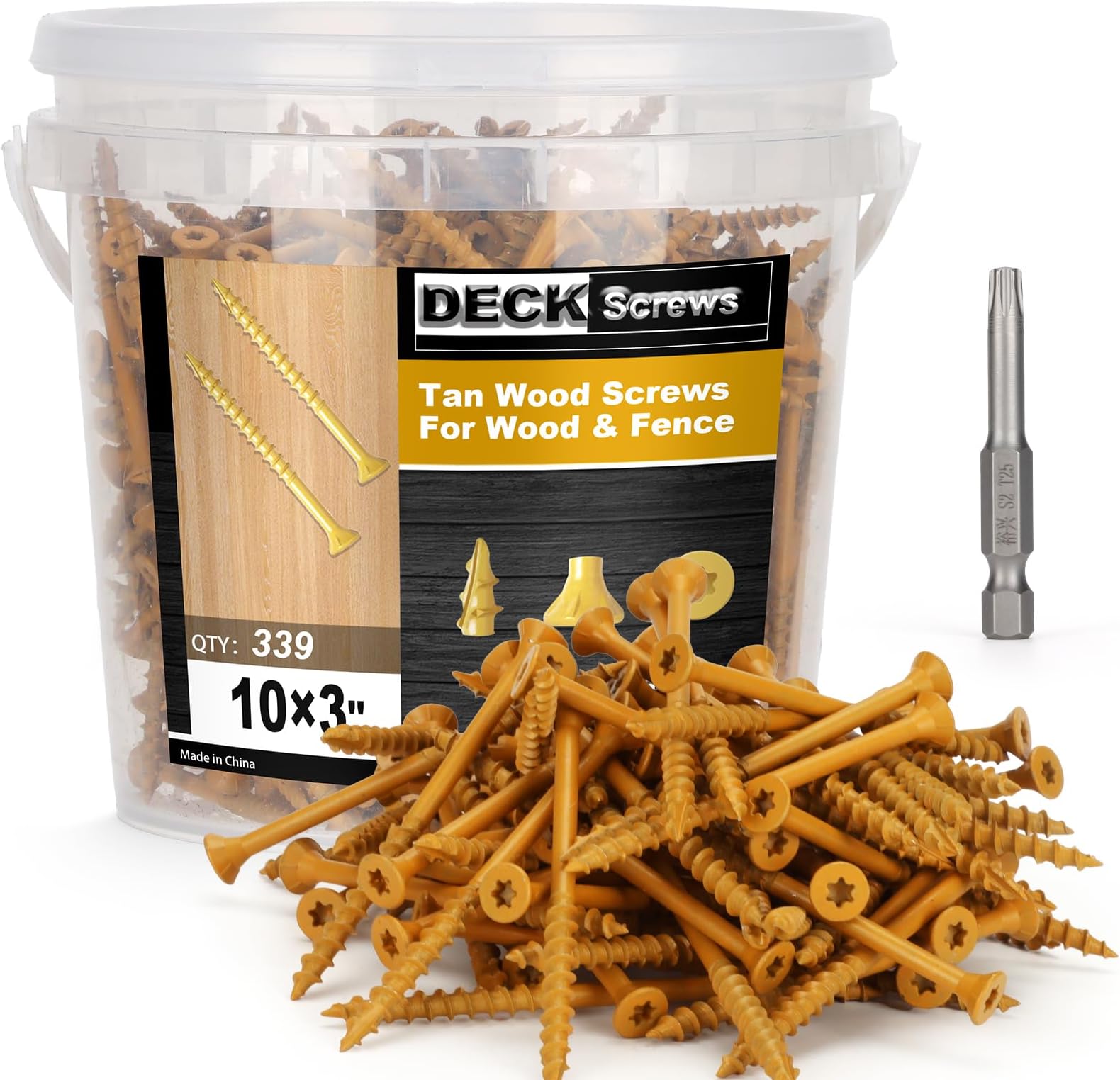 Deck Screws #10 x 3’’, T25 Star Torx Drive Flat Head Wood Screws, Tan, 5lb