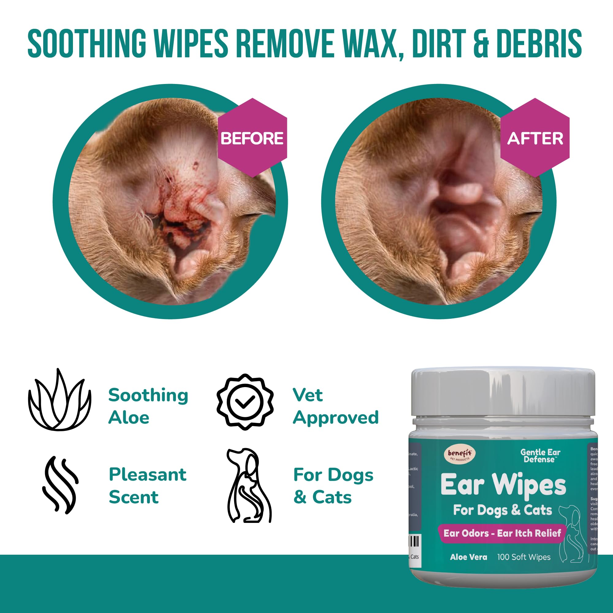 Benefit Pet Products Dog Ear Wipes - Ear Cleaner for Dogs to Prevent Infections, Itching & Odor - Aloe & Eucalyptus, Grooming Wipes - 100 Count - image 3