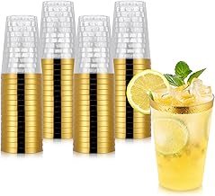Hejo 60 Pieces Gold Edged Plastic Cups, 360ml Plastic Cocktail Cups Reusable Beverage Cups, Party Wine Glasses for Champagne, Beer, Martini (11 x 7.5 cm)
