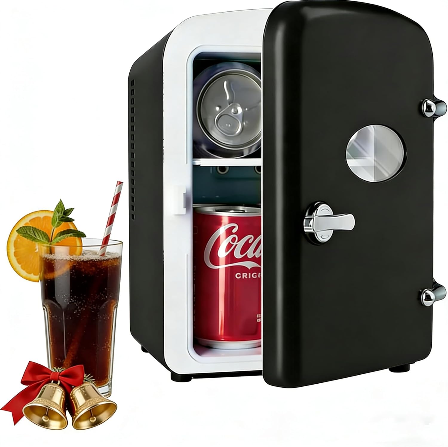 Simple Deluxe Mini Fridge with Viewing Window, 4L/6 Can Portable Cooler & Warmer, Freon-Free Small Refrigerator for Skincare, Drinks, Snacks & Cosmetics, Black