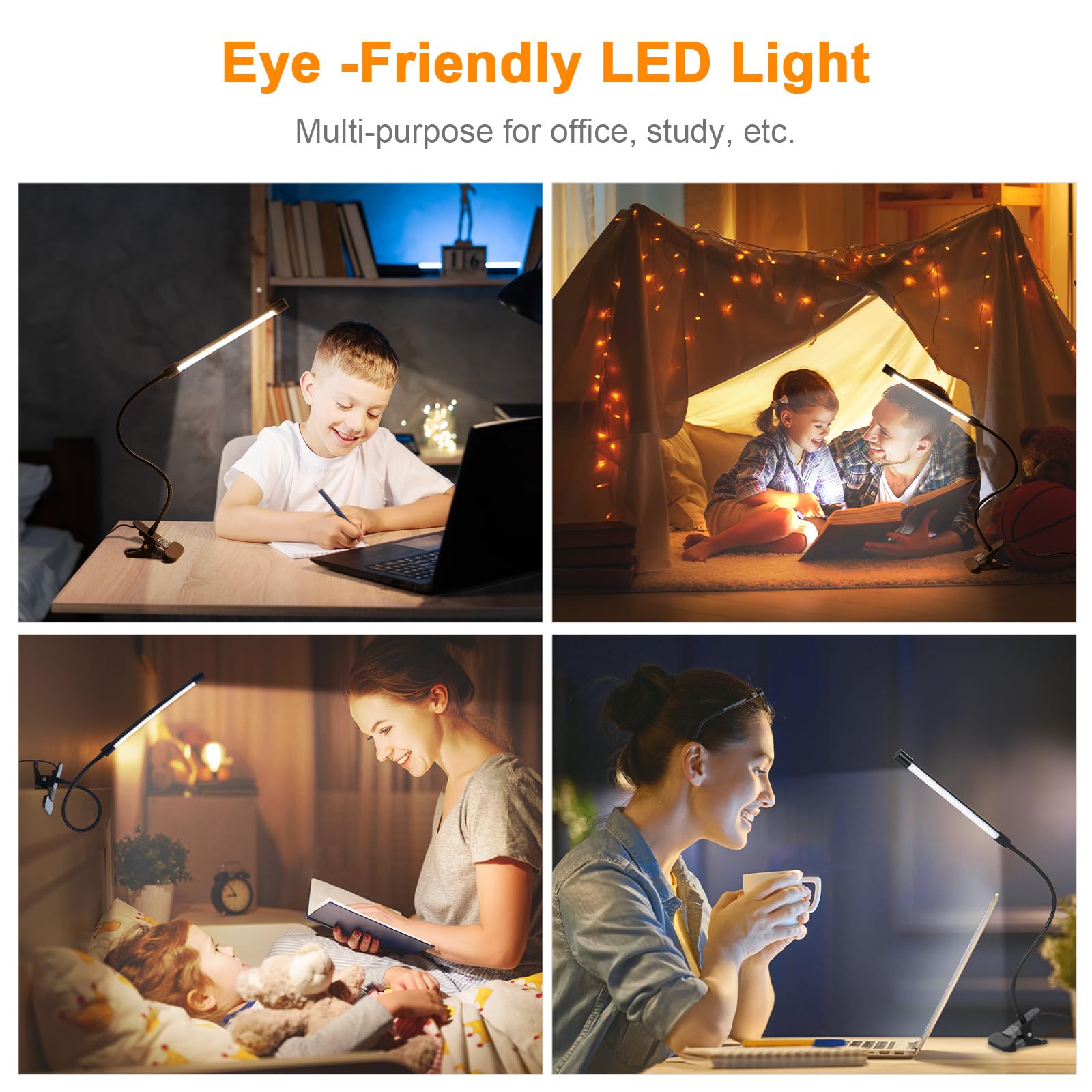Lixada Clip On USB Desk Lamp, 3 Light Modes, 10 Dimmable Brightness - Image 2