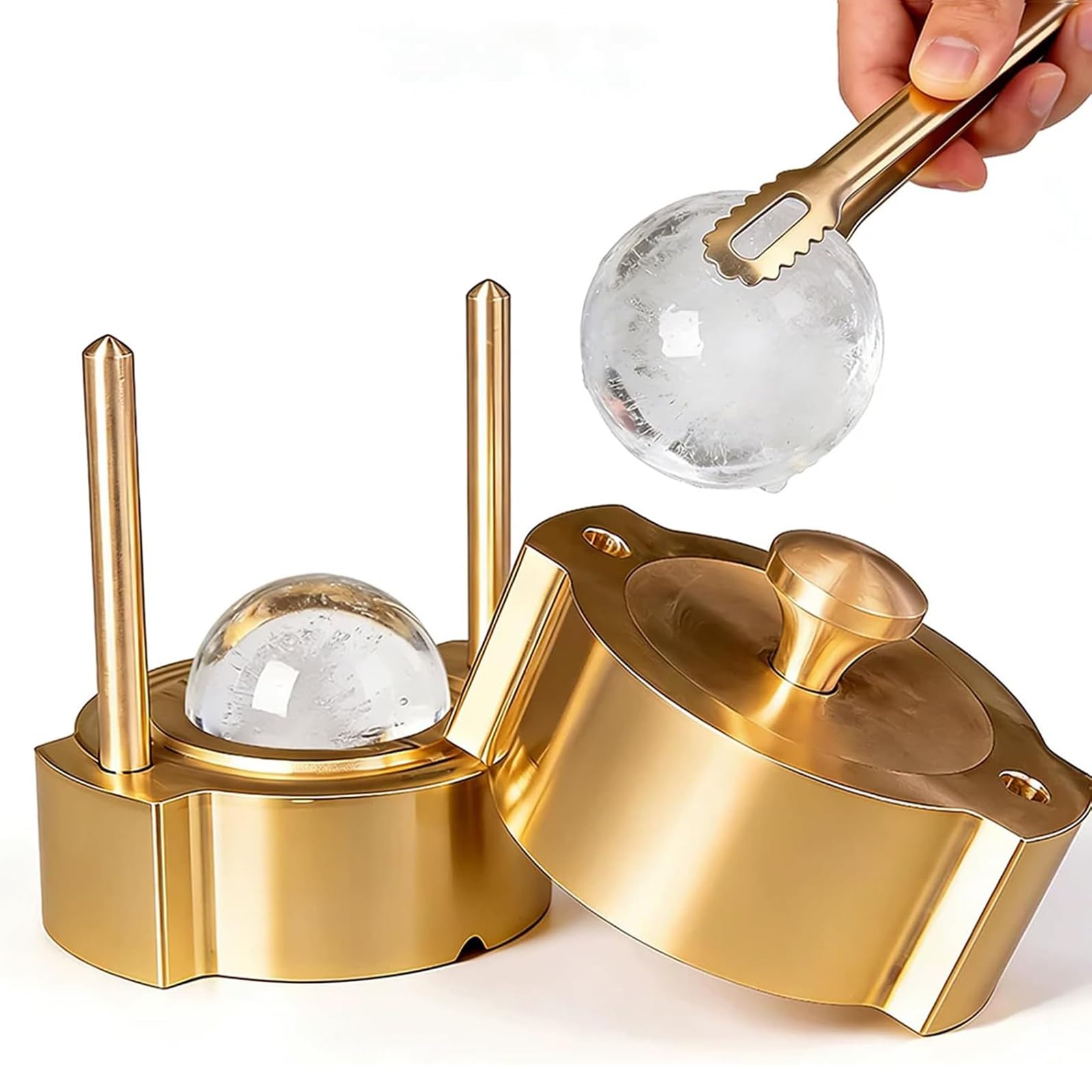 Kit de prensa de bolas de hielo, moldes de esfera de latón resistentes para whisky y cócteles, compresión rápida para esferas de hielo de 5,5 a 6,5 cm, perfecto para bares y fiestas en casa