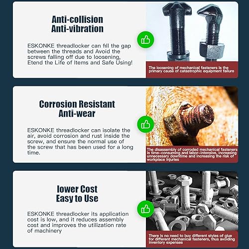 Miniatura 4 de ESKONKE Paquete de 3 Fijador de Roscas Azul 243 + Rojo 271 Removible y Permanente de Bloqueo 5.07 Fl oz Tuercas y Pernos Sellador de Roscas y Cierre