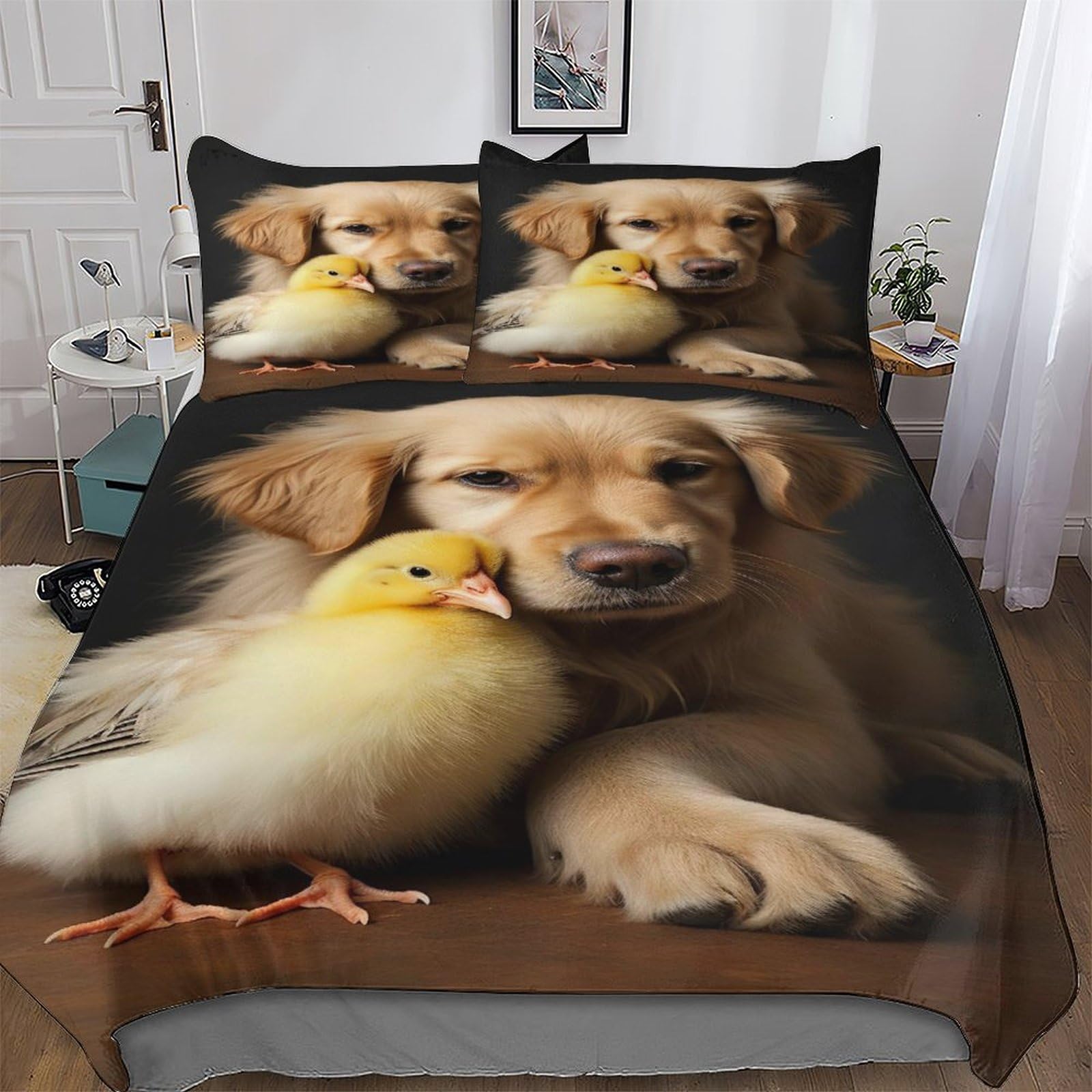Parure de lit chien 200x200cm avec housse de couette en microfibre et taies d'oreiller