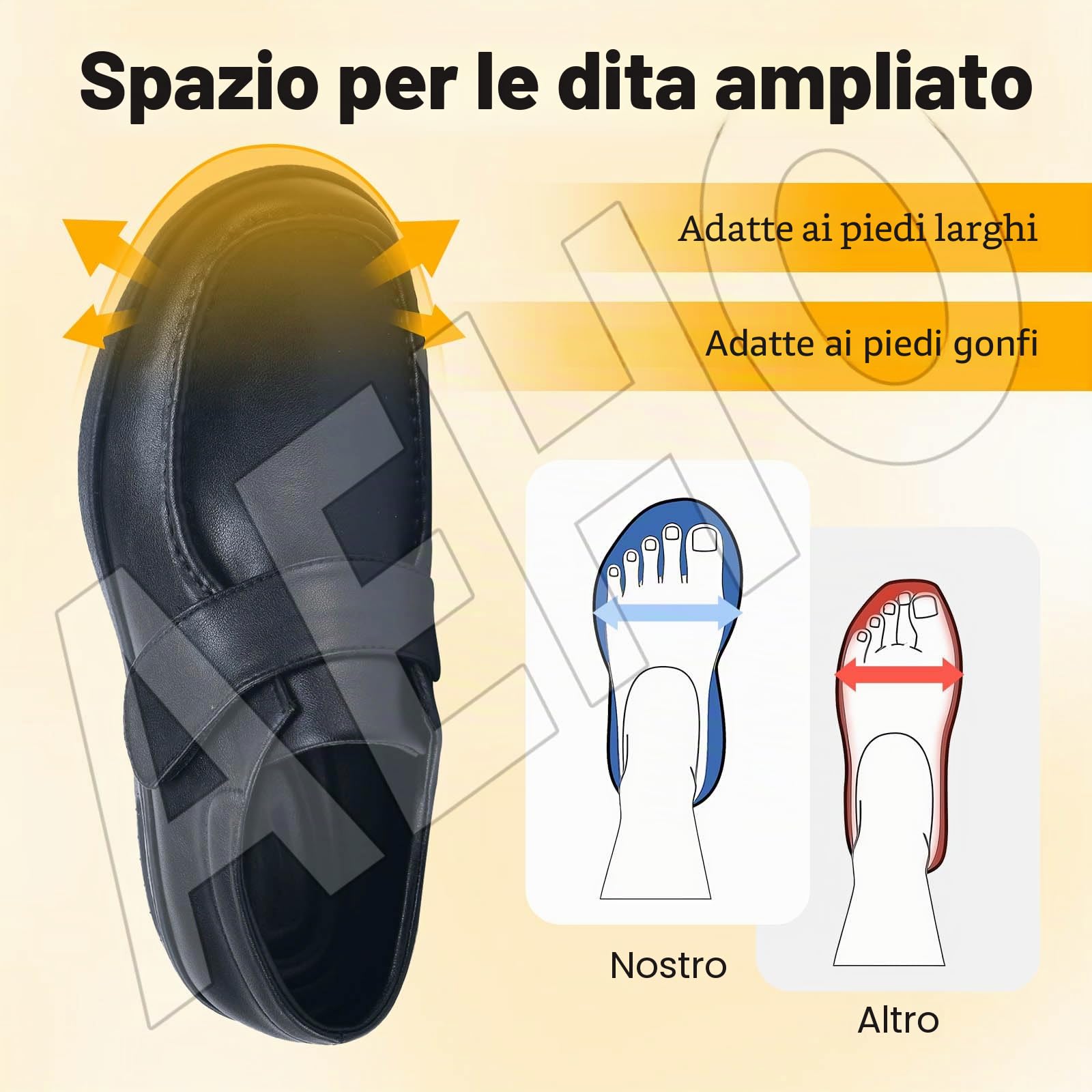 AEHO Scarpe Uomo Diabetici Pianta Larga Ortopediche, Mocassini in Pelle Extra Larghi con Strappo per Piedi Gonfi da Lavoro, Nero, 39 EU