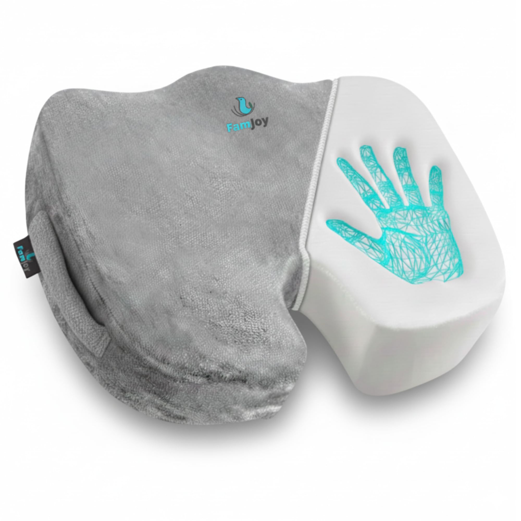 Famjoy Memory Foam Seat Cushion – Ergonomic U-Shaped Support for Back, Hip & Tailbone Pain Relief – Washable Non-Slip Cover – Grey