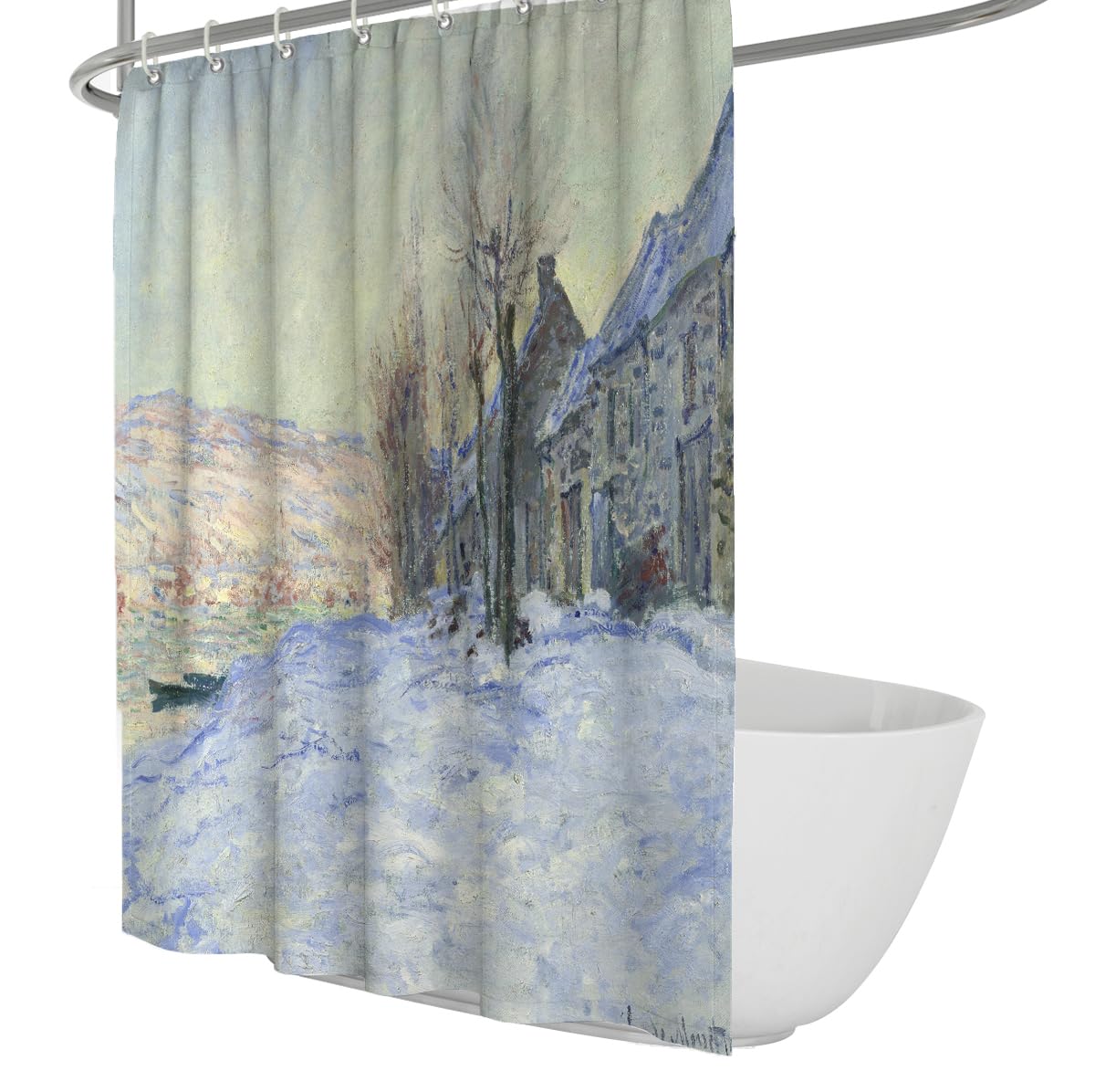 Vintage Shower Curtain Winter Snow Village Oil Painting Bath Curtain Rustic Country Landscape Waterproof Polyester Bathroom Curtains for Home Decor 120x200cm