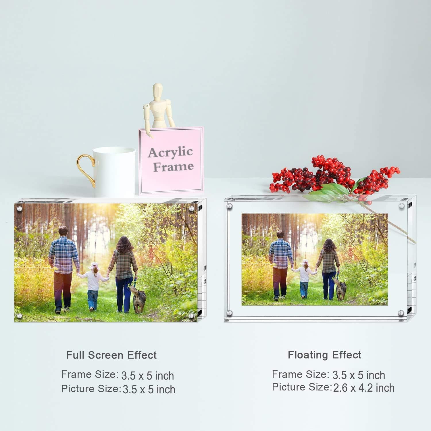Boxalls 3.5x5 Inches Acrylic Picture Frames - 5 Pack, Clear Frameless 3.5x5 Photo Frames with Magnetic, Double Sided Transparent Desktop Frame(5 Pack)