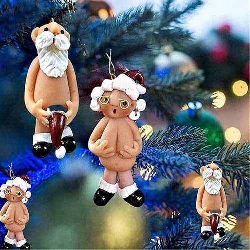 Miniatura 7 de Magik Juego de 2-4 piezas de adornos de resina de Papá Noel desnudo para árbol de Navidad travieso (S1.97 pulgadas, 2 juegos (2 unidades)