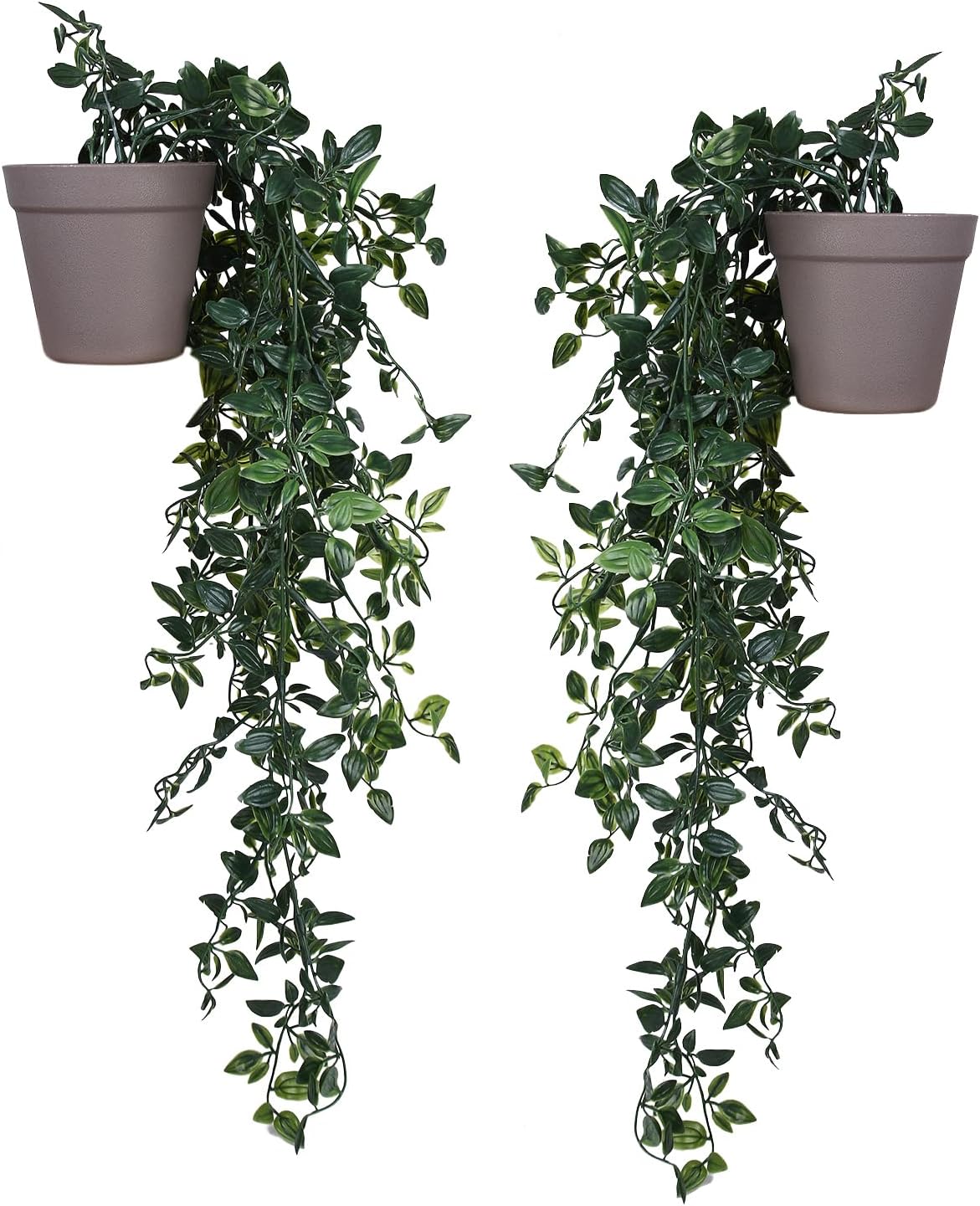 VENTO 2 Pack Fake Artificial Hanging Plants with Pots, Faux, Vines, Pathos, Greenery for Home, Garden, Office, Balcony, and Indoor/Outdoor Decor, Durable Plastic, No Maintenance, Brown, 28x10x10 cm