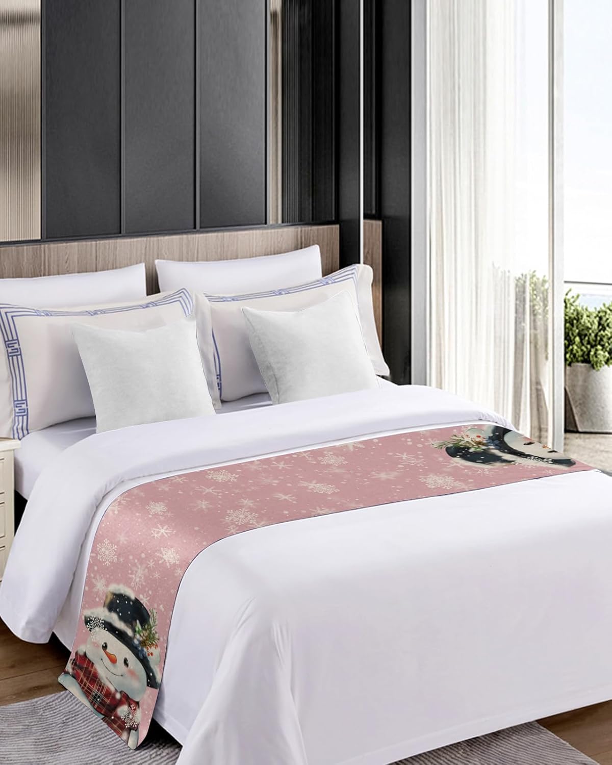 Teamery Bed Runners & Scarves, Merry Christmas Bed Runner, Bed Scarf Protector Decorative Accent Bedding Scarf for Hotels Homes and Guestrooms, 102 x 20 inches