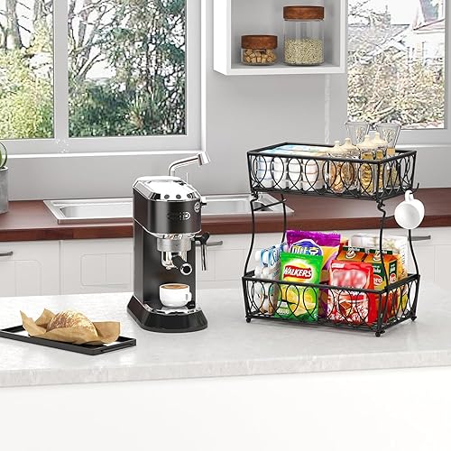 Miniatura 6 de Cesta de frutas de 2 niveles para encimera, panera para cocina, cesta de alambre de almacenamiento de cebollas y papas vegetales, 13.8 pulgadas,