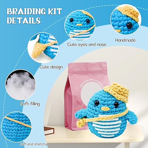 Miniatura 2 de Wadukud Kit de ganchillo para principiantes, kit de animales de ganchillo para adultos y niños, kit de inicio de ganchillo con tutoriales en video