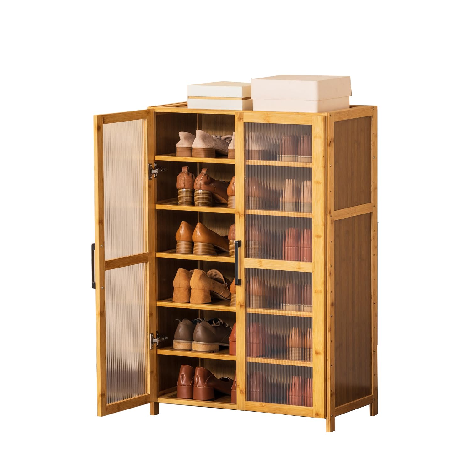 Bamboo Shoe Cabinet, Narrow Shoe Cabinet with Two Doors, 6 Tier Shoe Storage Cabinet for Entryway, Hallway(23.62''L)