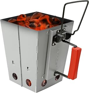 AMOS Barbecue BBQ Collapsible Foldable Charcoal Chimney Starter Grill Quick Start Zinc Plated Steel Camping Fire Ignition Lighter Coal Fuel Burner Lighting Kit with Thermoplastic Handle