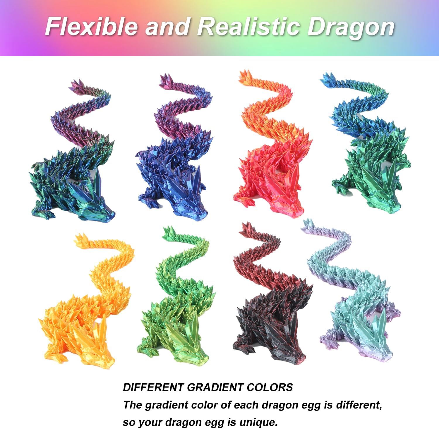 2 Pcs 15.7in Large Size 3D Printed Dragon,3D Crystal Dragon Fidget Toy for Autism/ADHD,Dragon 3D Executive Desk Toys,Home Office Decor (Red Green)