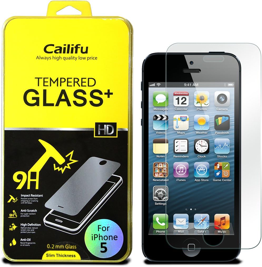 Cailifu [0.2MM Tempered Glass] Apple iPhone 5 / iPhone 5S / iPhone 5C Highest Quality Premium High Definition Ultra Clear Screen protector with Lifetime Replacement Warranty [1-Pack] - Retail Packaging 2014 (0.2mm,2.6D Rounded Edges)