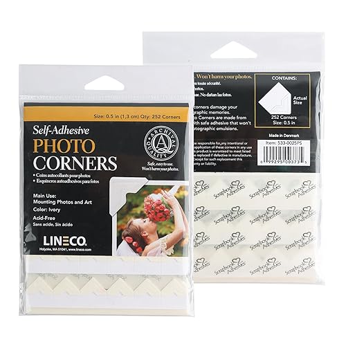 Miniatura 23 de Lineco Esquinas de fotos autoadhesivas, calidad de archivo, sensible a la presión sin ácidos, 0.5 pulgadas, útil para montaje de álbumes de recortes