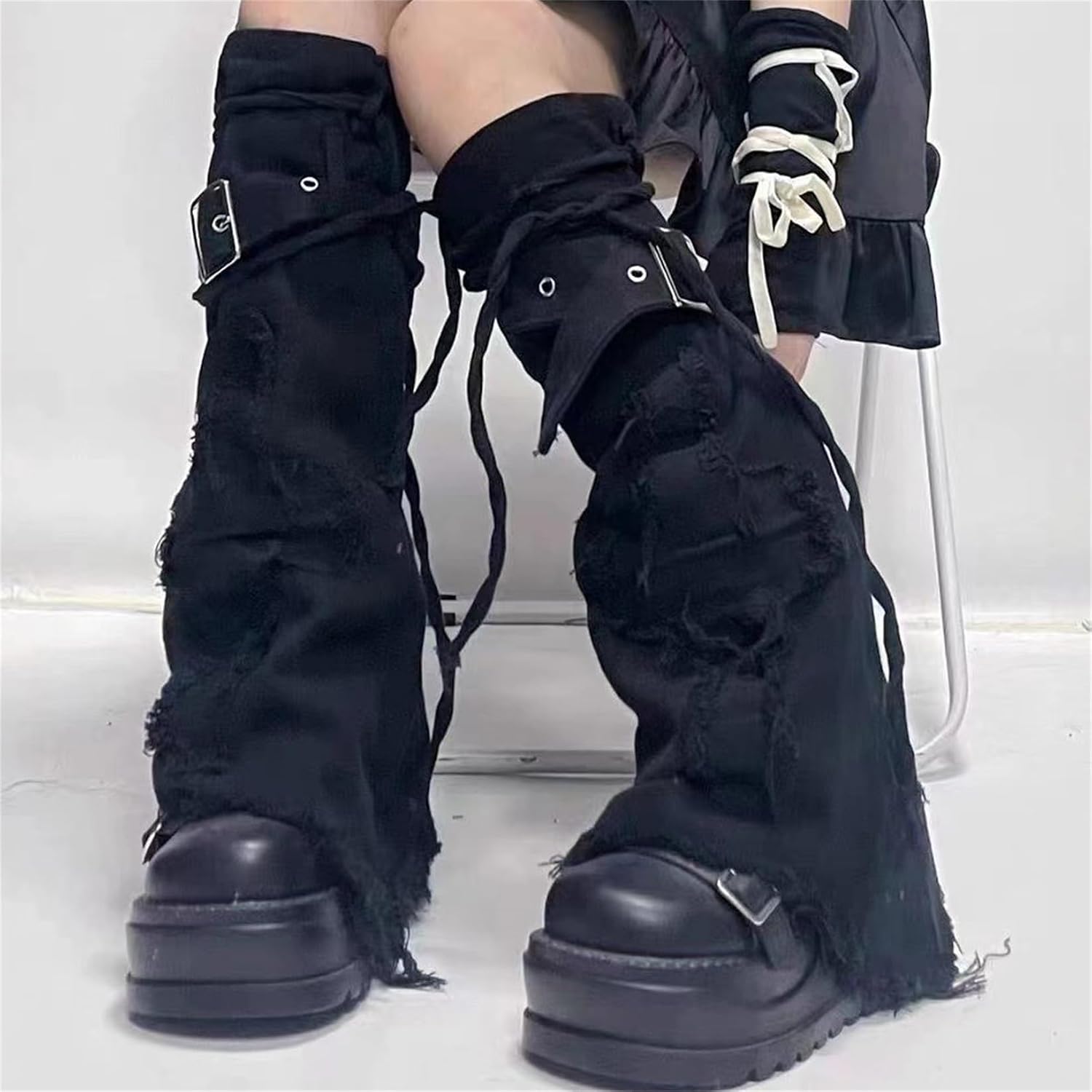 Sup-Coente Gothic Flare Leg Warmers for Women Punk Goth Steampunk Y2k Emo Grunge