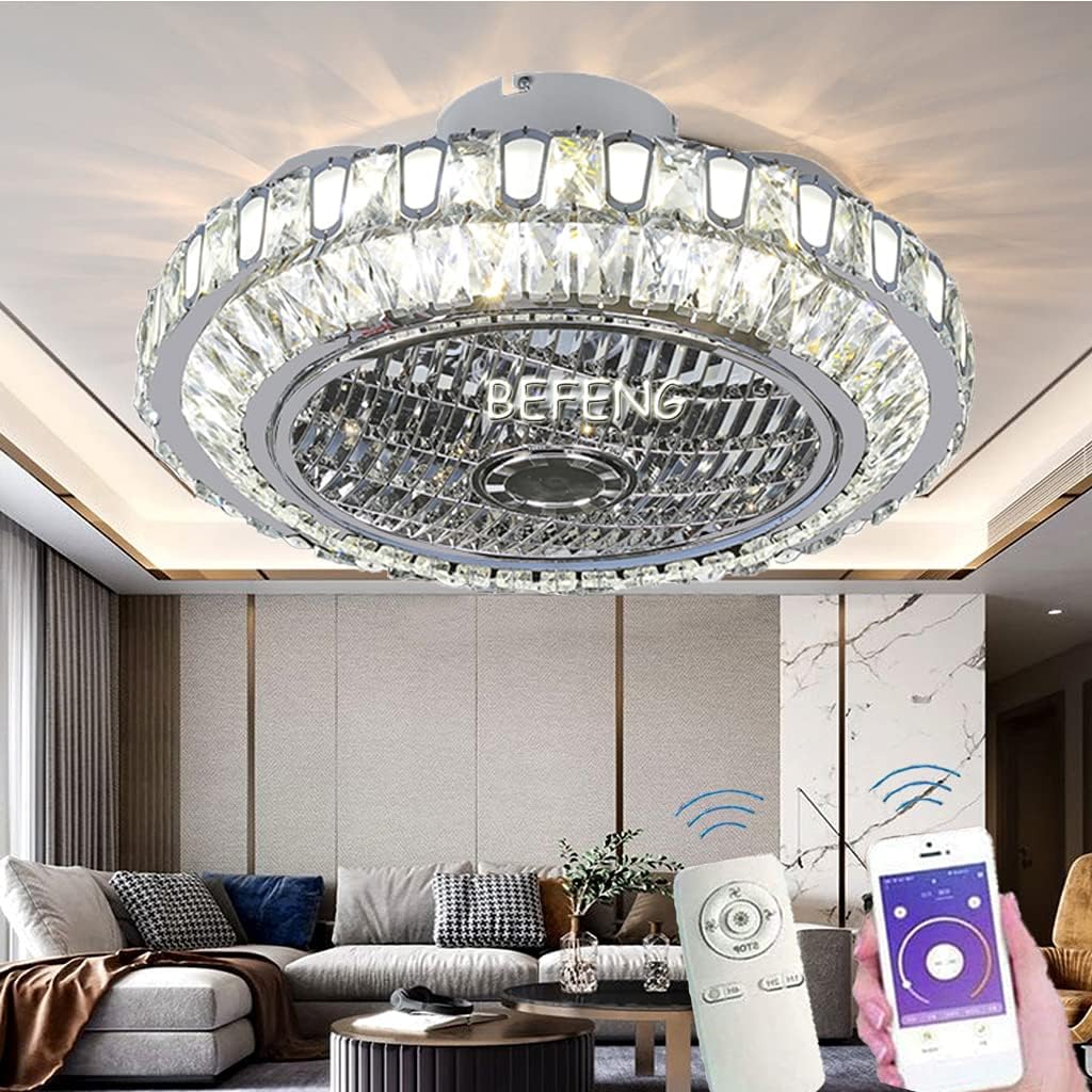 BEFENG LED Ceiling Fan Crystal Ceiling Light 72W Dimmable Fans Lighting with Remote Control Quiet Faning Ceiling Lamp Modern Children's Room Bedroom Restaurant Aisle Balcony Indoor Lighting (A)