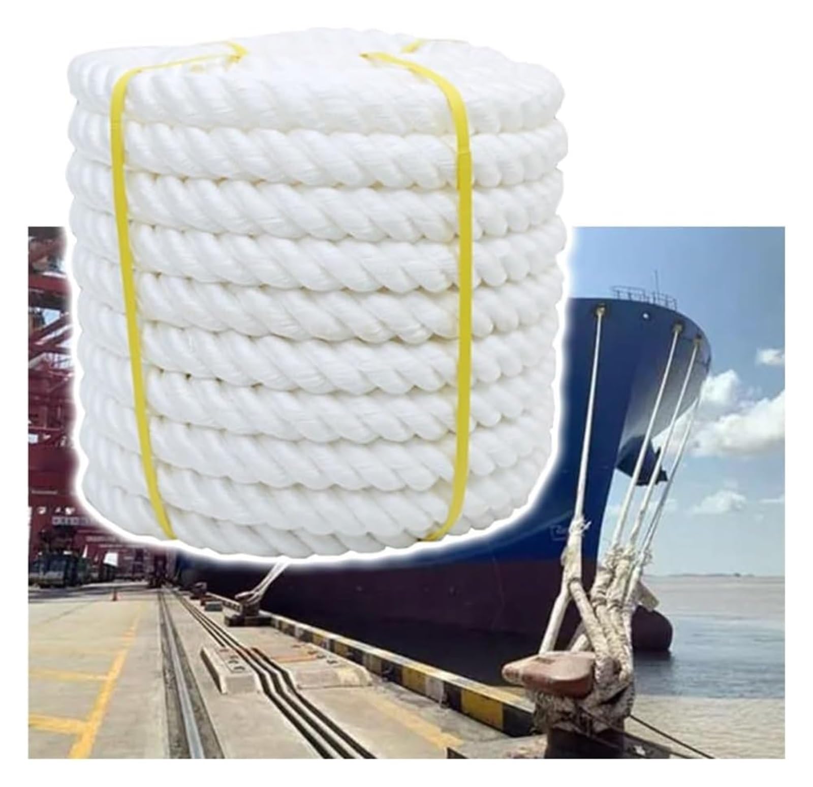 Corda intrecciata in nylon per ormeggio, Corda di ormeggio in nylon intrecciato a 3 fili Lunghezza 10-100 m Diametro 12-24 mm(22mm/0.87",30m/98')