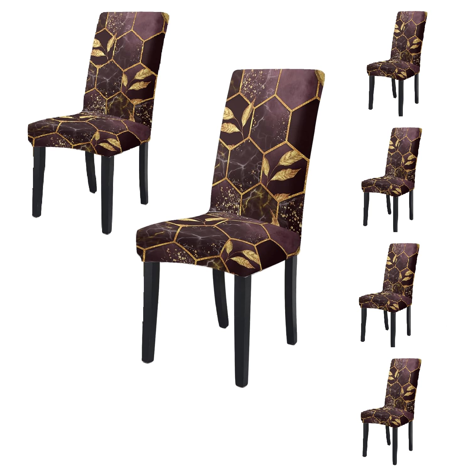 BRIDA® Stretchable Floral Printed Dining Chair Covers Elastic Chair Seat Case Protector, Slipcovers (6 Chair Cover, Golden Hexagon), Polycotton Spandex