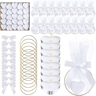 Shimeyao 50 Sets Wedding Favors for Guests Bulk 50 Heart Shaped Candles 50 Metal Rings 3 Inch 50 Organza Bags 50 Bow Ribbon DIY Wedding Gifts for Party Supplies Gift Souvenir Guests Men Women