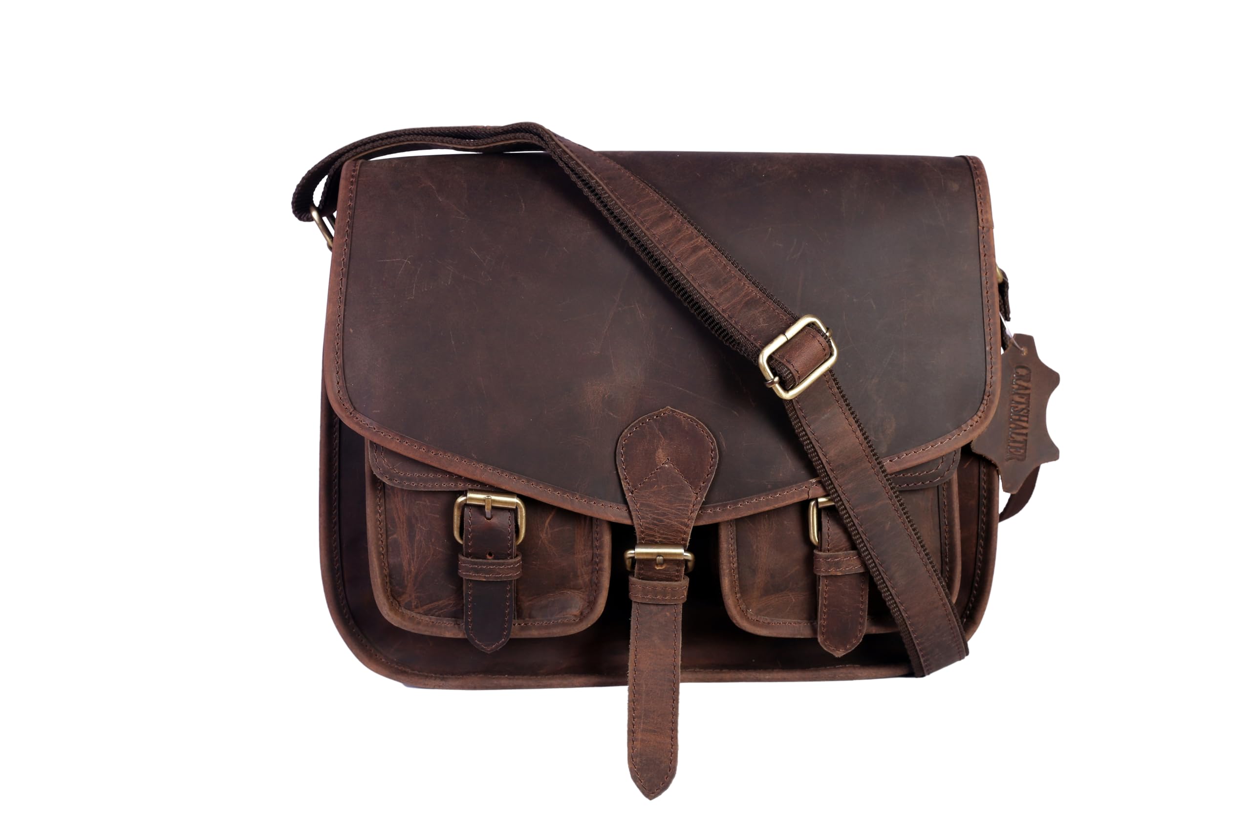 CRAFTSHALTER 14 Inch Leather Woman Crossbody Purse Leather Shoulder Bag Ladies Satchel Travel Purse Full grain leather