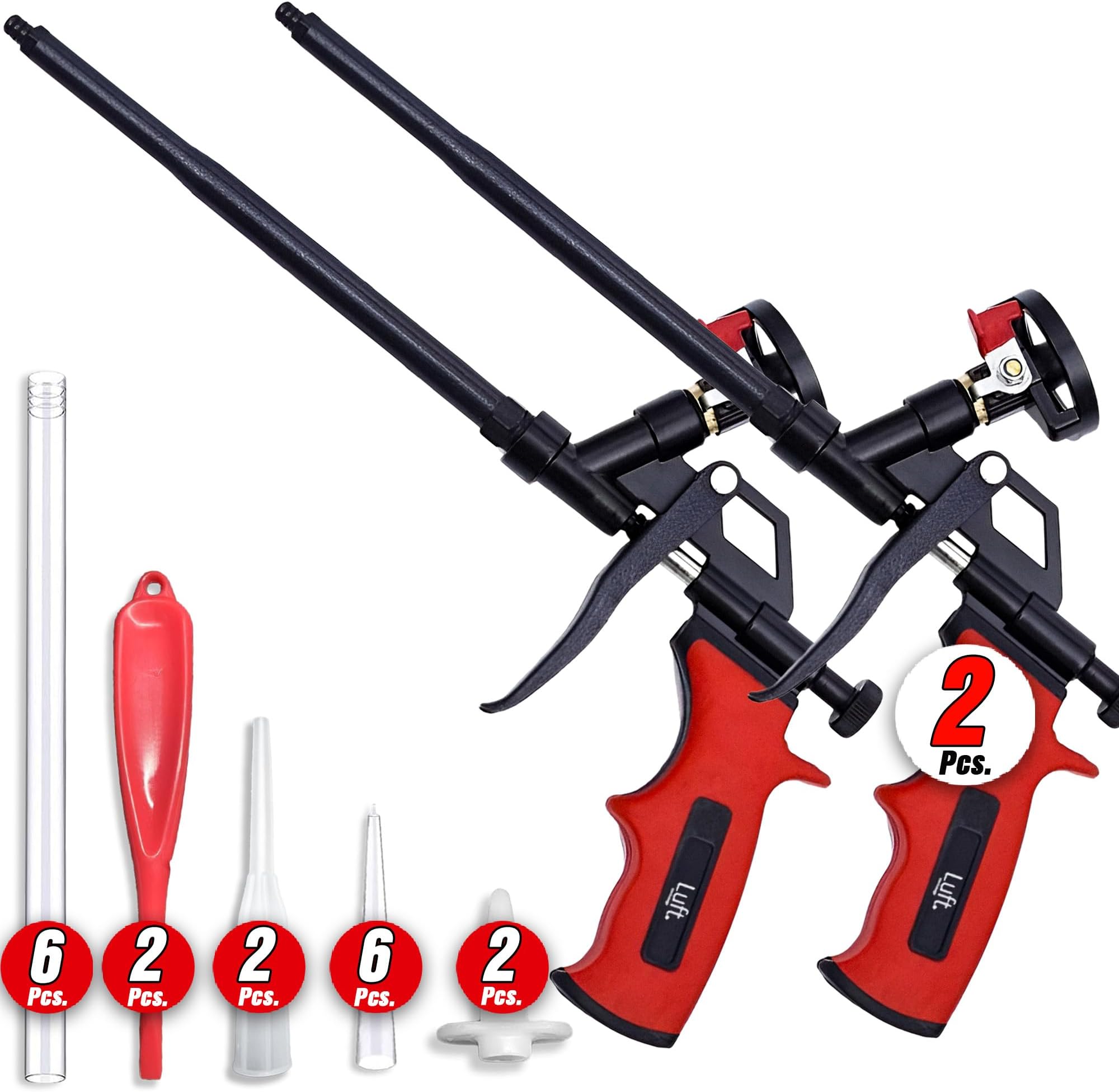 Luft Professional Expanding Foam Spray Gun (2 Insulation Guns + 9 Extenders) PU Insulating Applicator Heavy Duty Metal Body Dispensing Foam Gun Suitable for Caulking, Filling, Sealing (2 Pack)