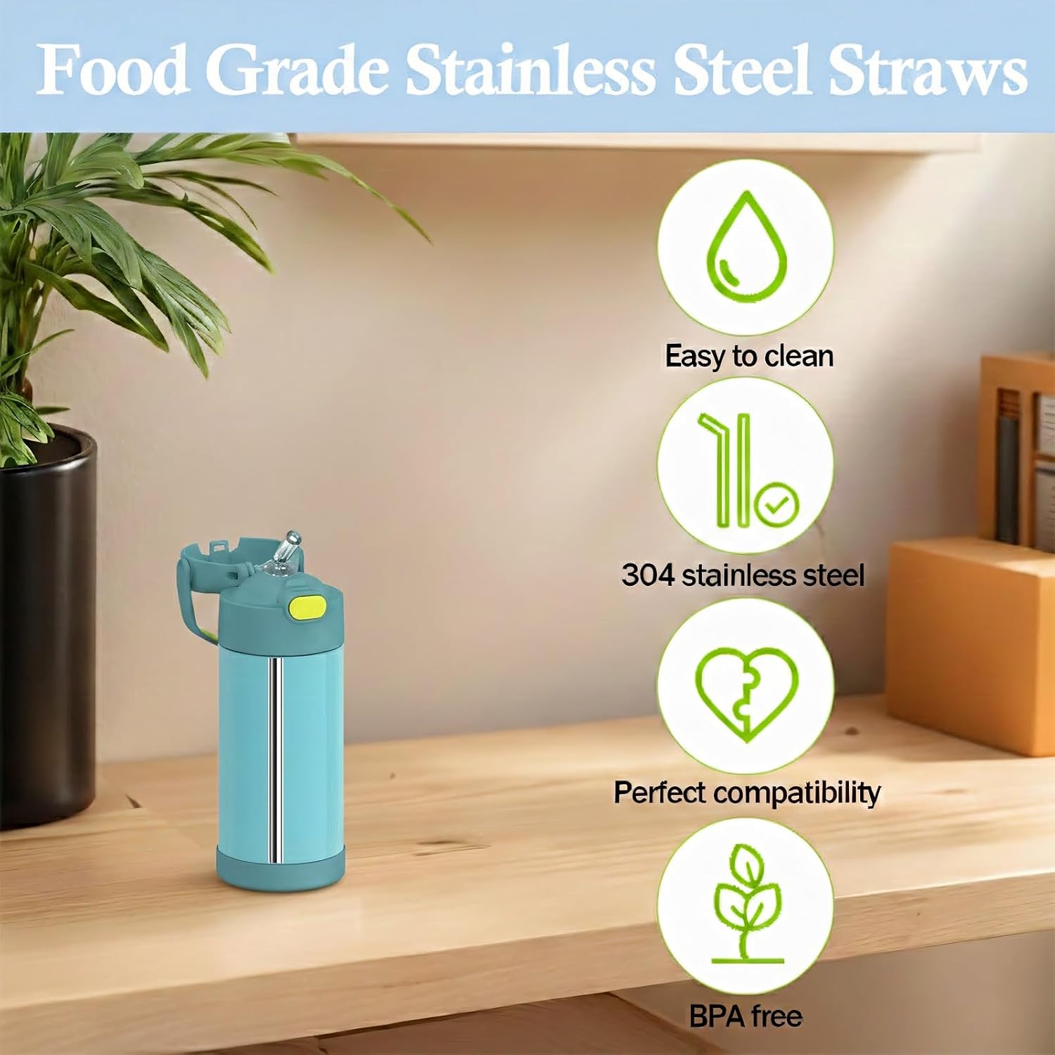 Metal Straws for Thermos Funtainer 12 oz Bottle, Reusable Replacement Parts