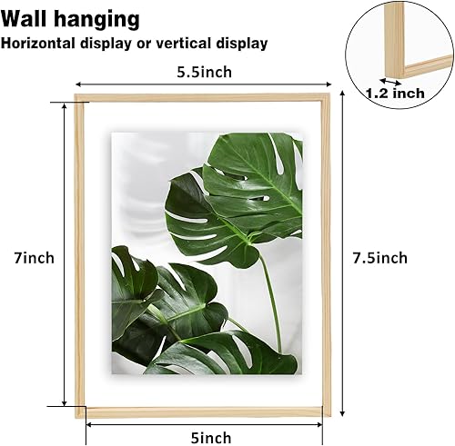 Miniatura 2 de Fixwal Marcos flotantes de 5 x 7 pulgadas, juego de 2, marcos de fotos de 5 x 7 pulgadas para fotos, hechos de marco de madera maciza, diseño de