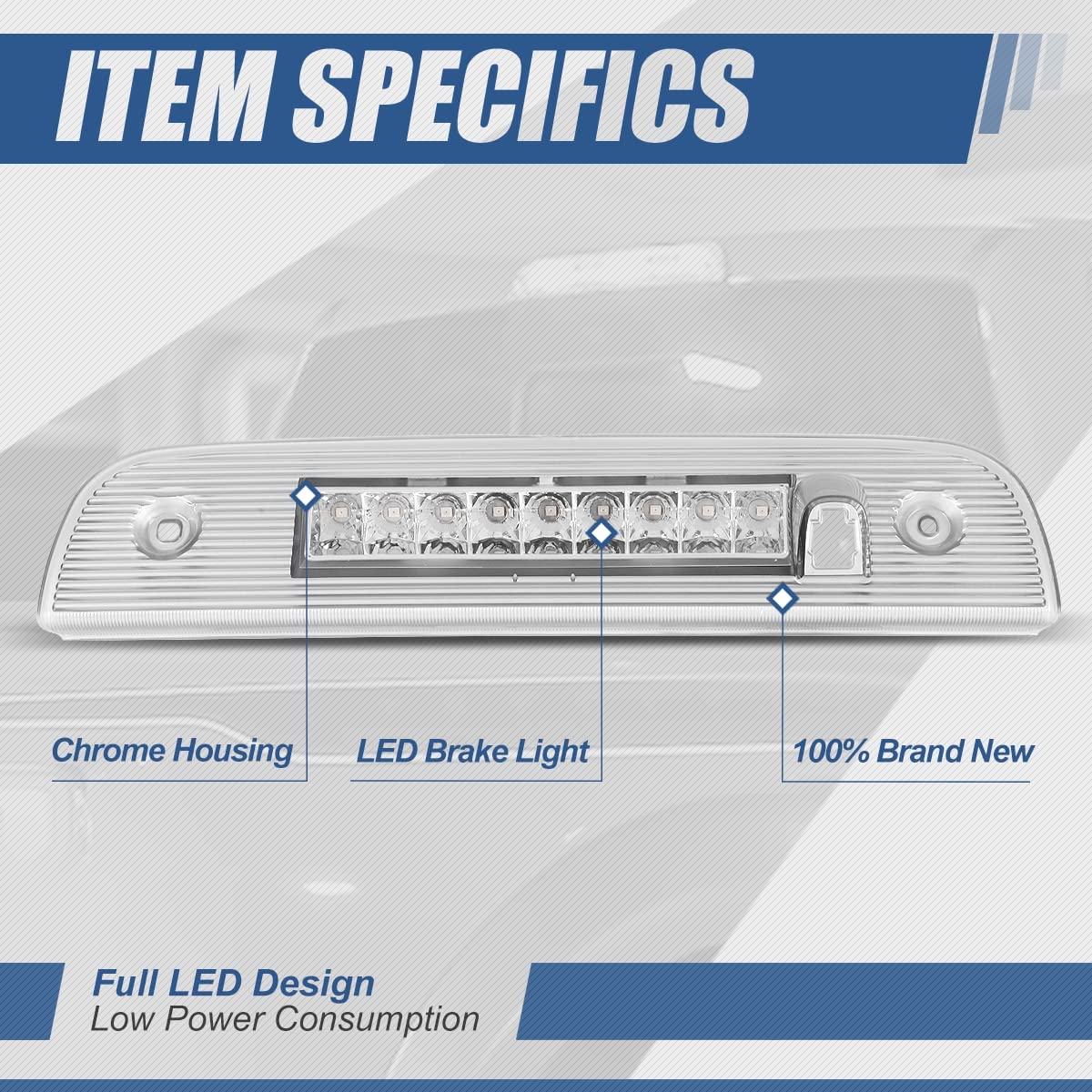 Auto Dynasty Full LED 3rd Third Tail Brake Light Rear Center High Mount Stop Lamp Compatible with Dodge Nitro 2007-2012, Chrome Housing Clear Lens